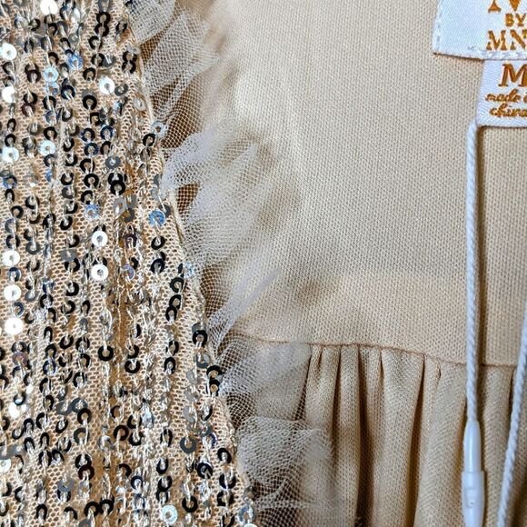 M by MNK Blush Sequined Cap Sleeve Babydoll Cocktail Mini Dress size L - Picture 7 of 16